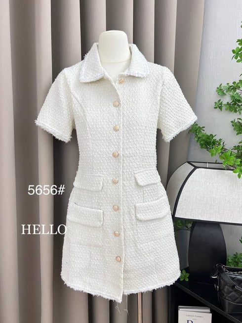 HELLO FASHION Tweed Single Breasted Dress